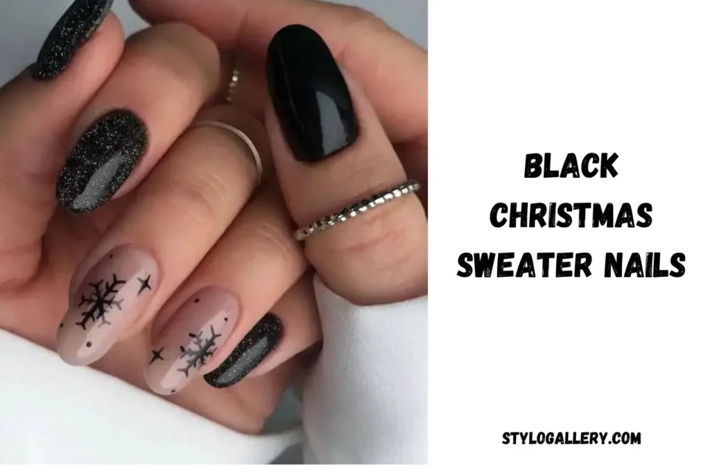 Black Christmas Sweater Nails