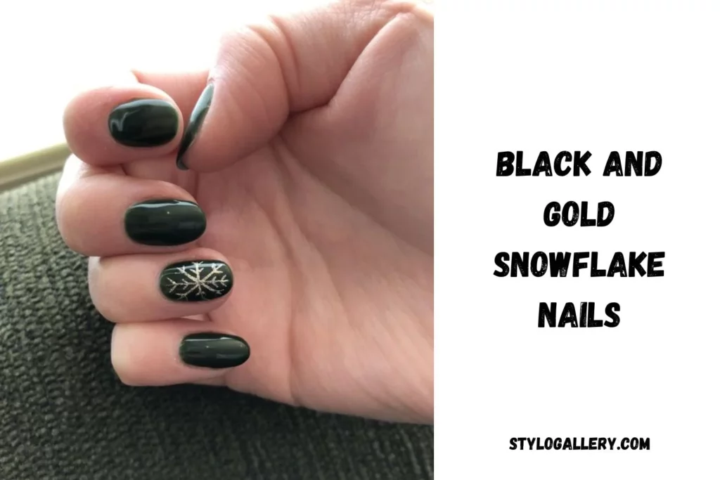 Black and Gold Snowflake Nails