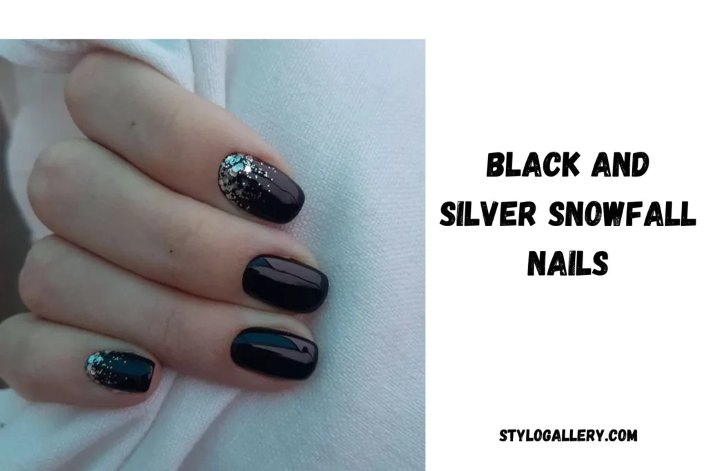 Black and Silver Snowfall Nails