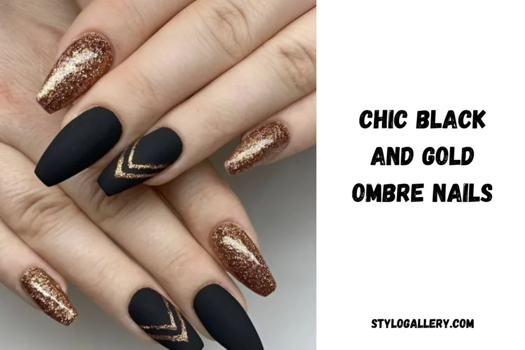 Chic Black and Gold Ombre Nails