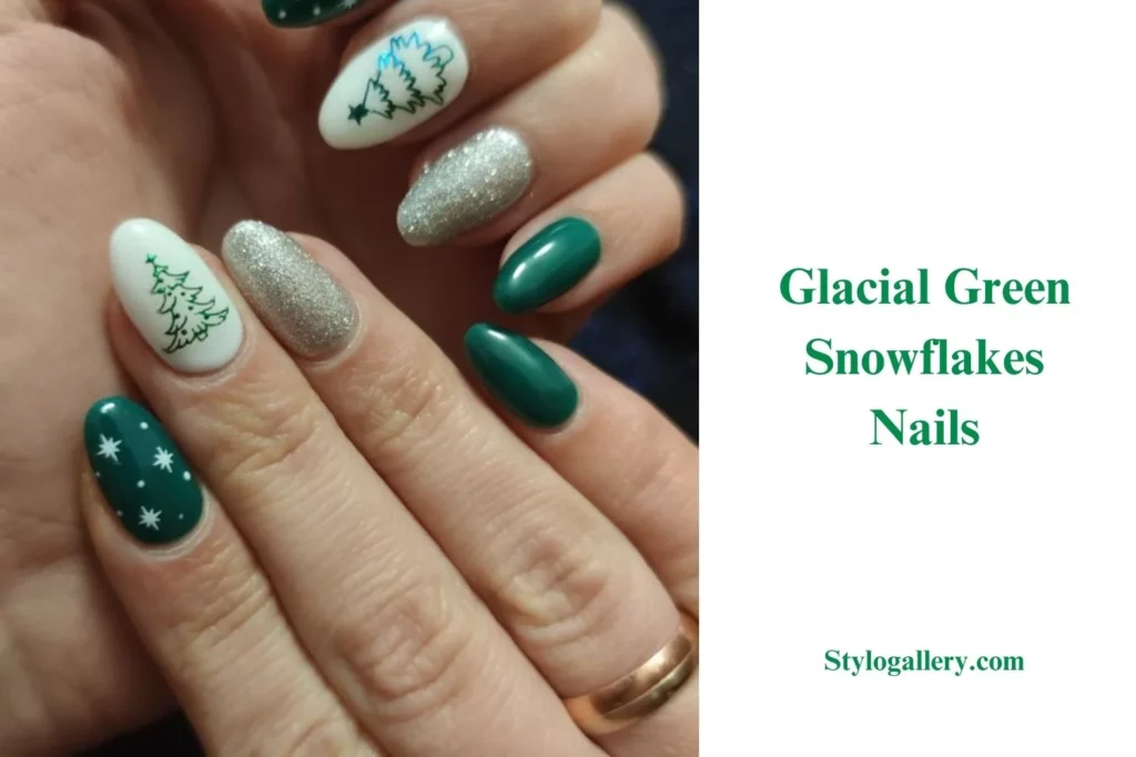 Glacial Green Snowflakes Nails