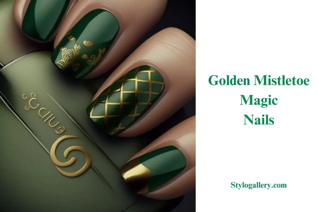 Golden Mistletoe Magic Nails
