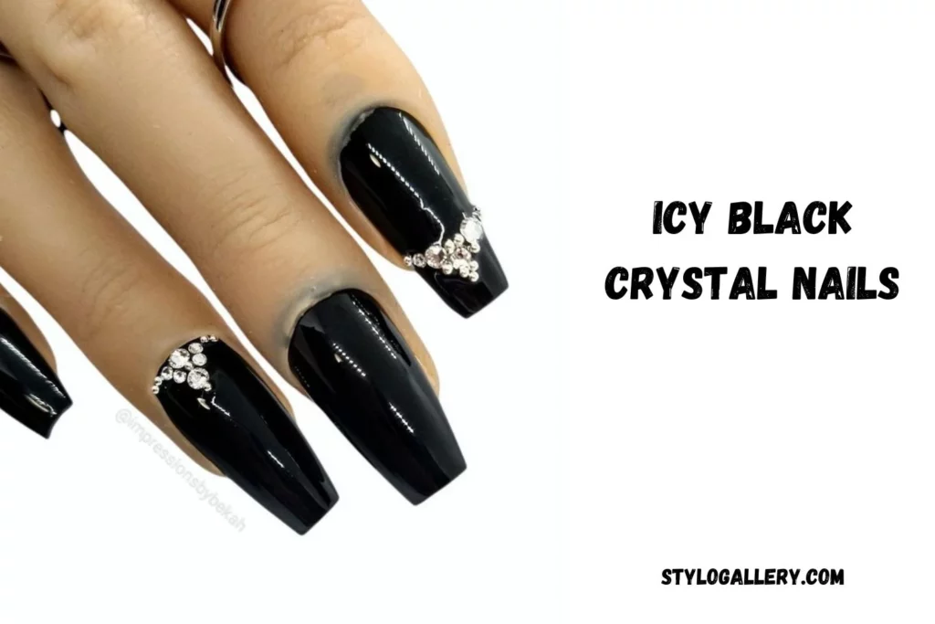 Icy Black Crystal Nails