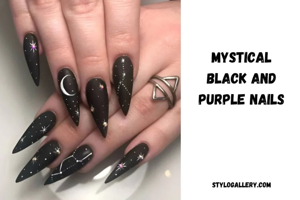 Mystical Black and Purple Nails