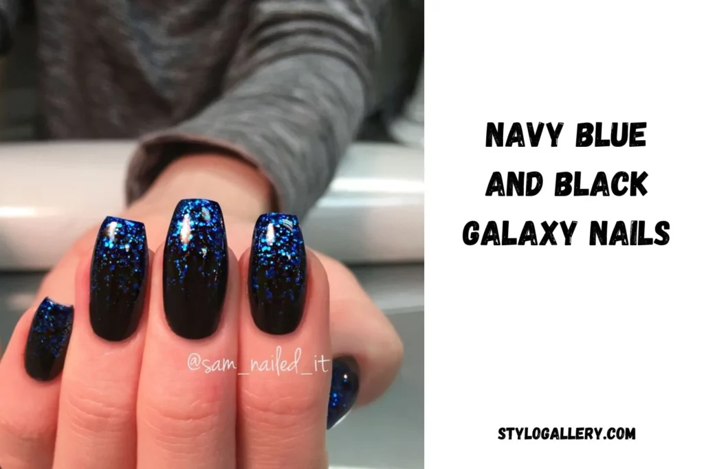 Navy Blue and Black Galaxy Nails