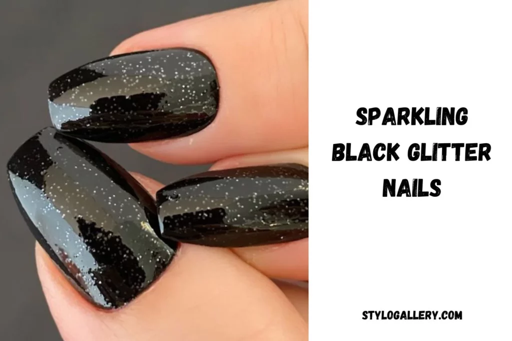 Sparkling Black Glitter Nails