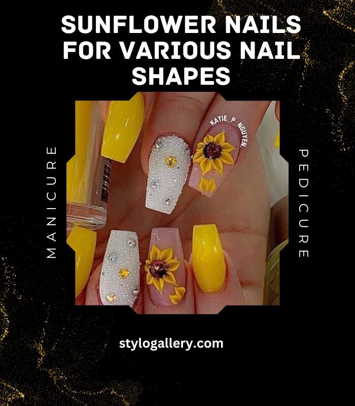 Sunflower Nails for Various Nail Shapes